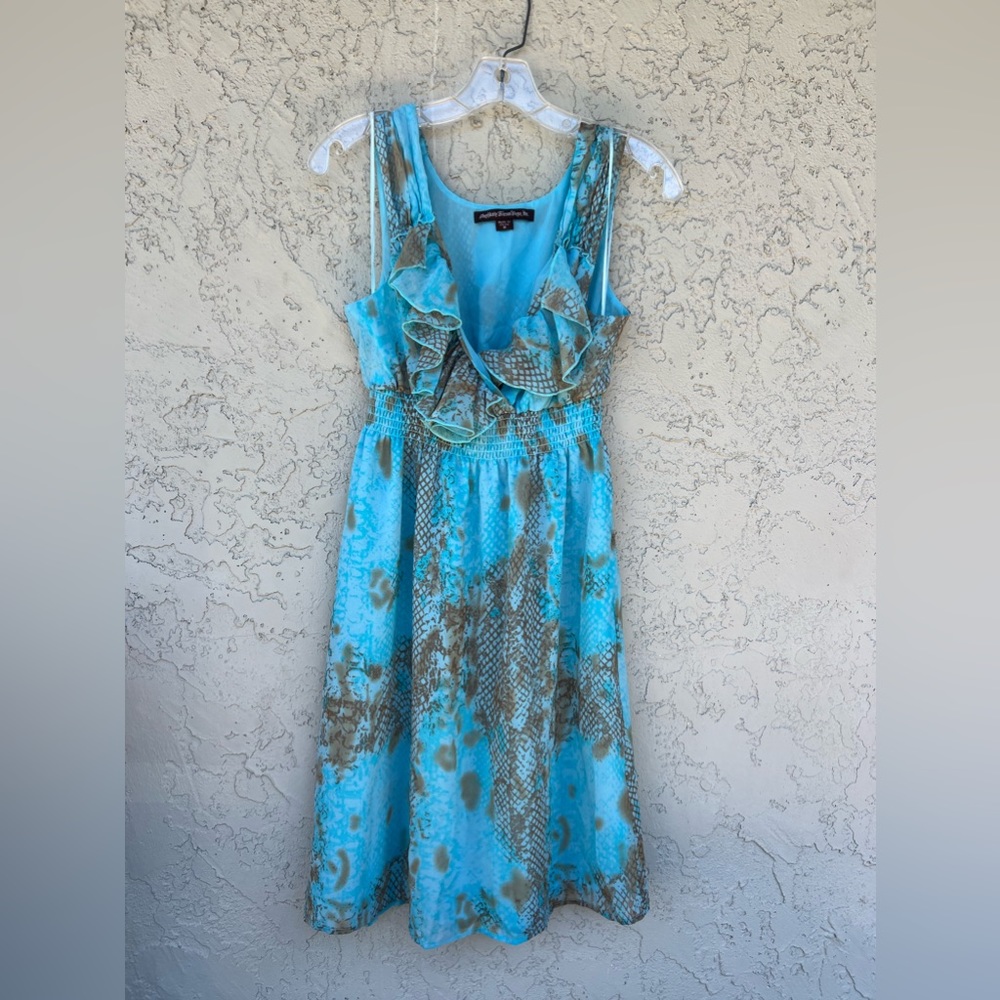 Mushbaby by Sienna Rose - blue dress with brown dye strokes for pattern.